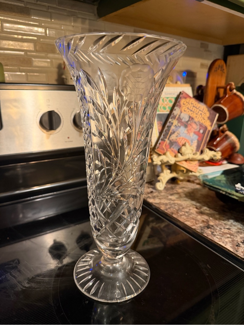 Vintage clear Cut Crystal-Style Glass Vase